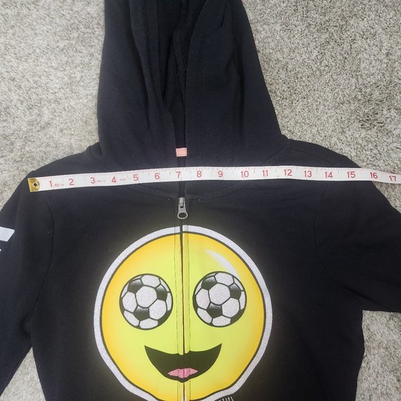 Justice Active Soccer Smiley zip up Hoodie playful athleisure SZ 12/14 - Picture 9 of 10